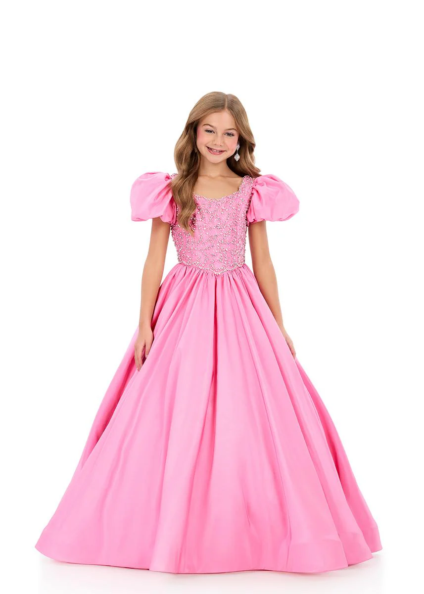 ASHLEYlauren 8386 Girls Pageant Dress Puff Sleeves Ballgown - Image 4