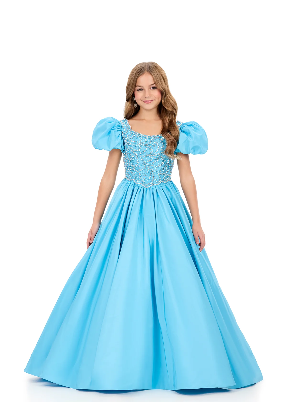 ASHLEYlauren 8386 Girls Pageant Dress Puff Sleeves Ballgown - Image 5