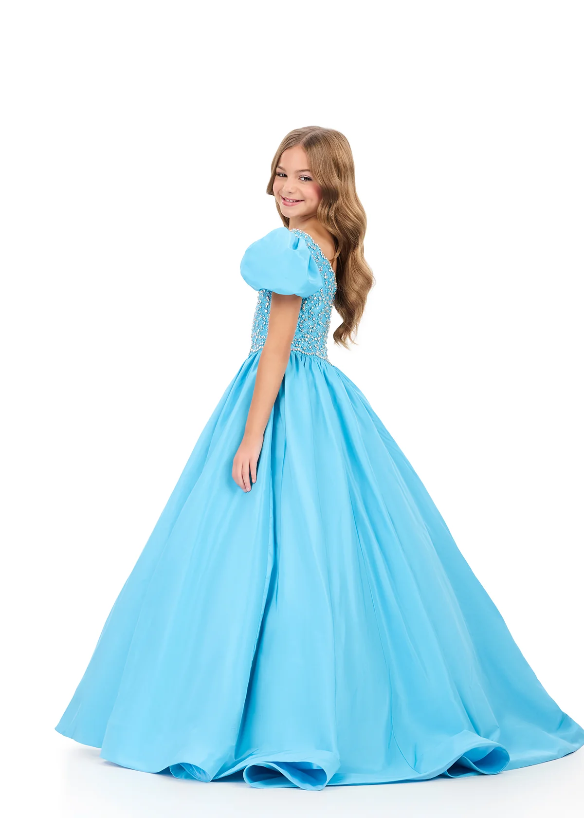ASHLEYlauren 8386 Girls Pageant Dress Puff Sleeves Ballgown - Image 6