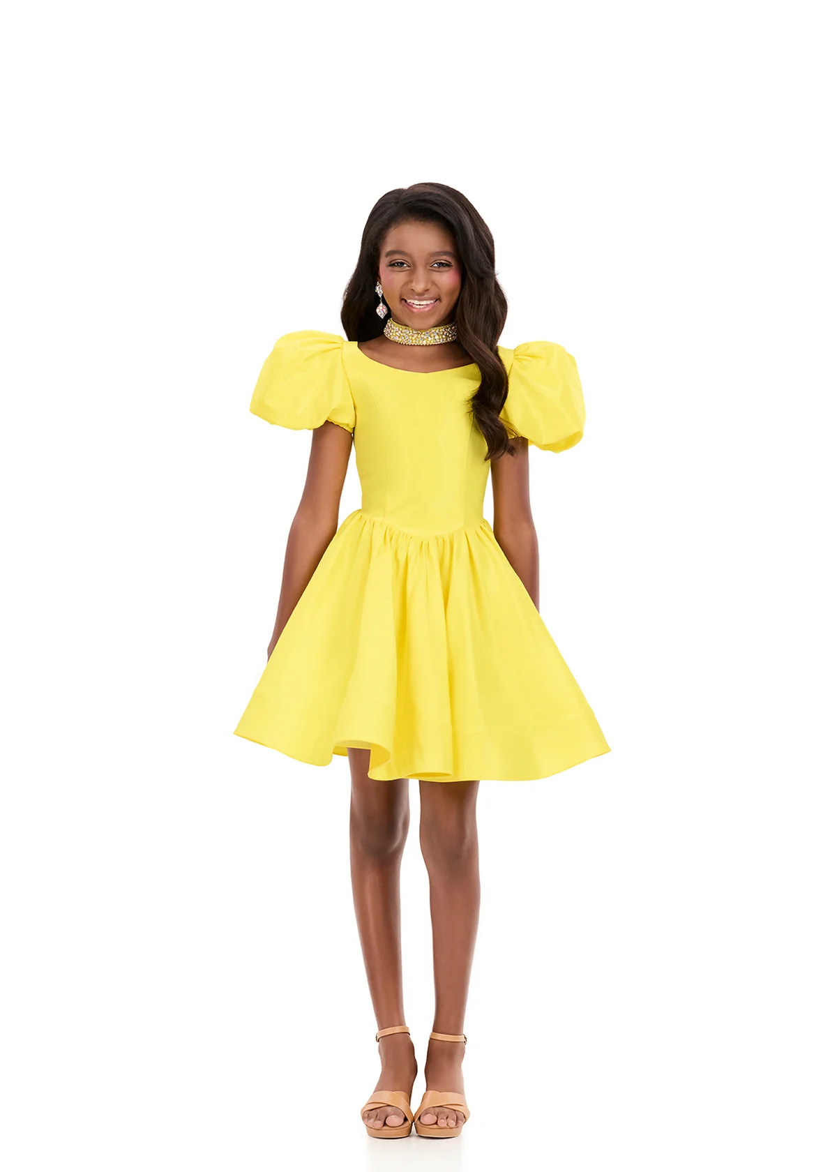 ASHLEYlauren 8387 Girls Short Dress Puff Sleeves