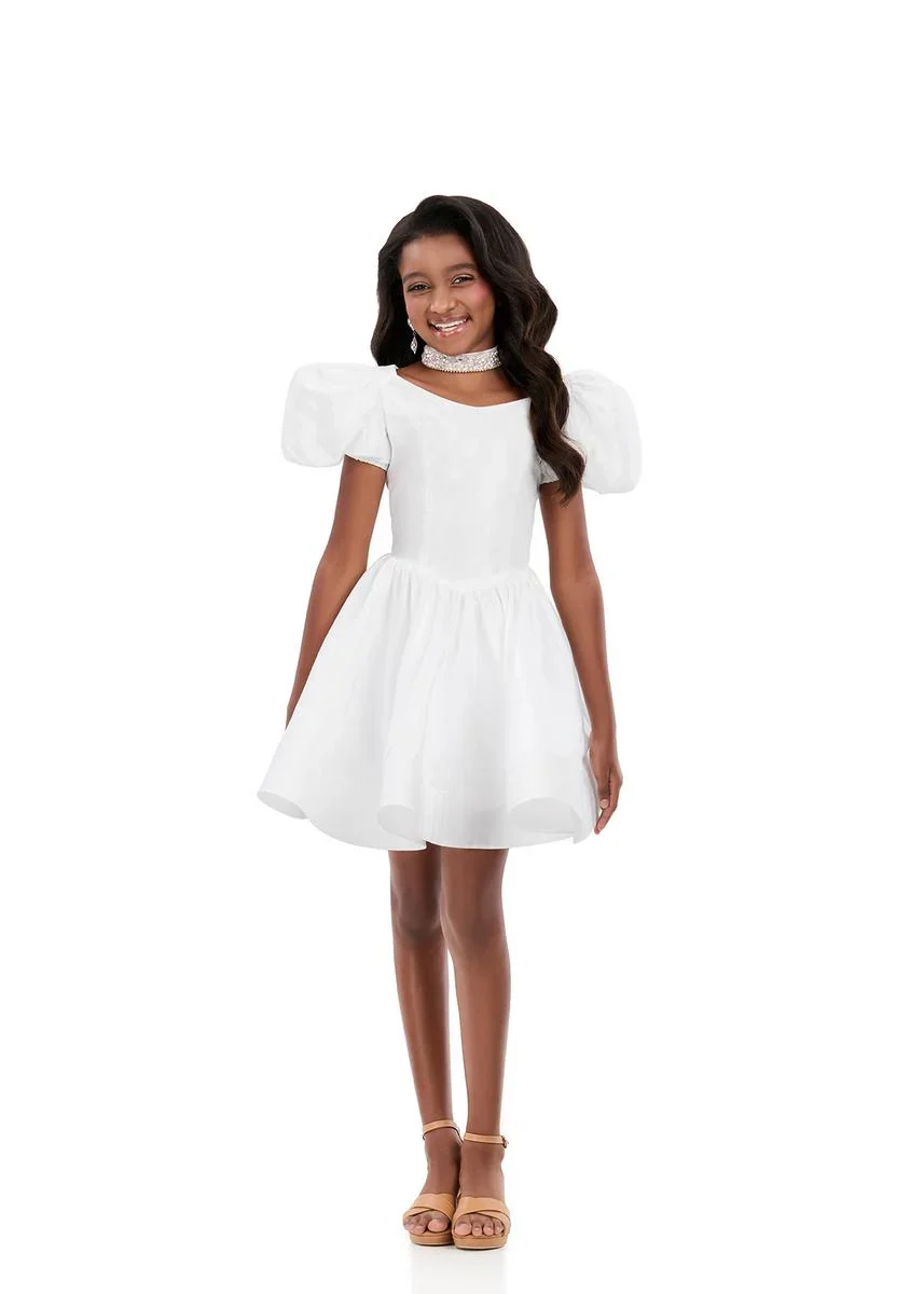ASHLEYlauren 8387 Girls Short Dress Puff Sleeves - Image 2