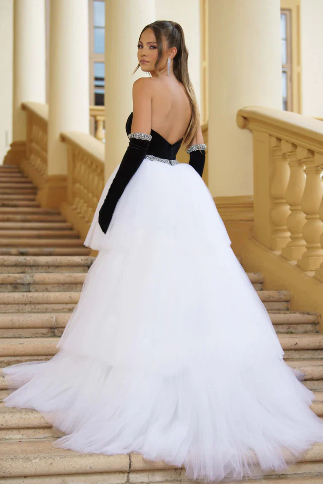 Ava Presley 28601 Prom Dress Strapless High Low Organza Skirt Sweetheart Neckline Gloves Formal Pageant Gown - Image 2