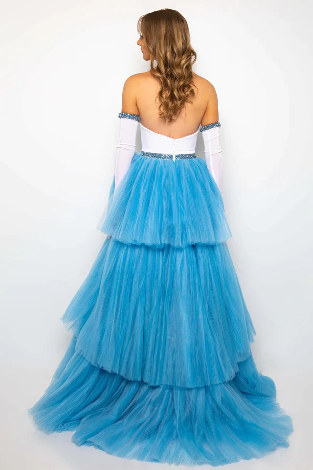 Ava Presley 28601 Prom Dress Strapless High Low Organza Skirt Sweetheart Neckline Gloves Formal Pageant Gown - Image 6