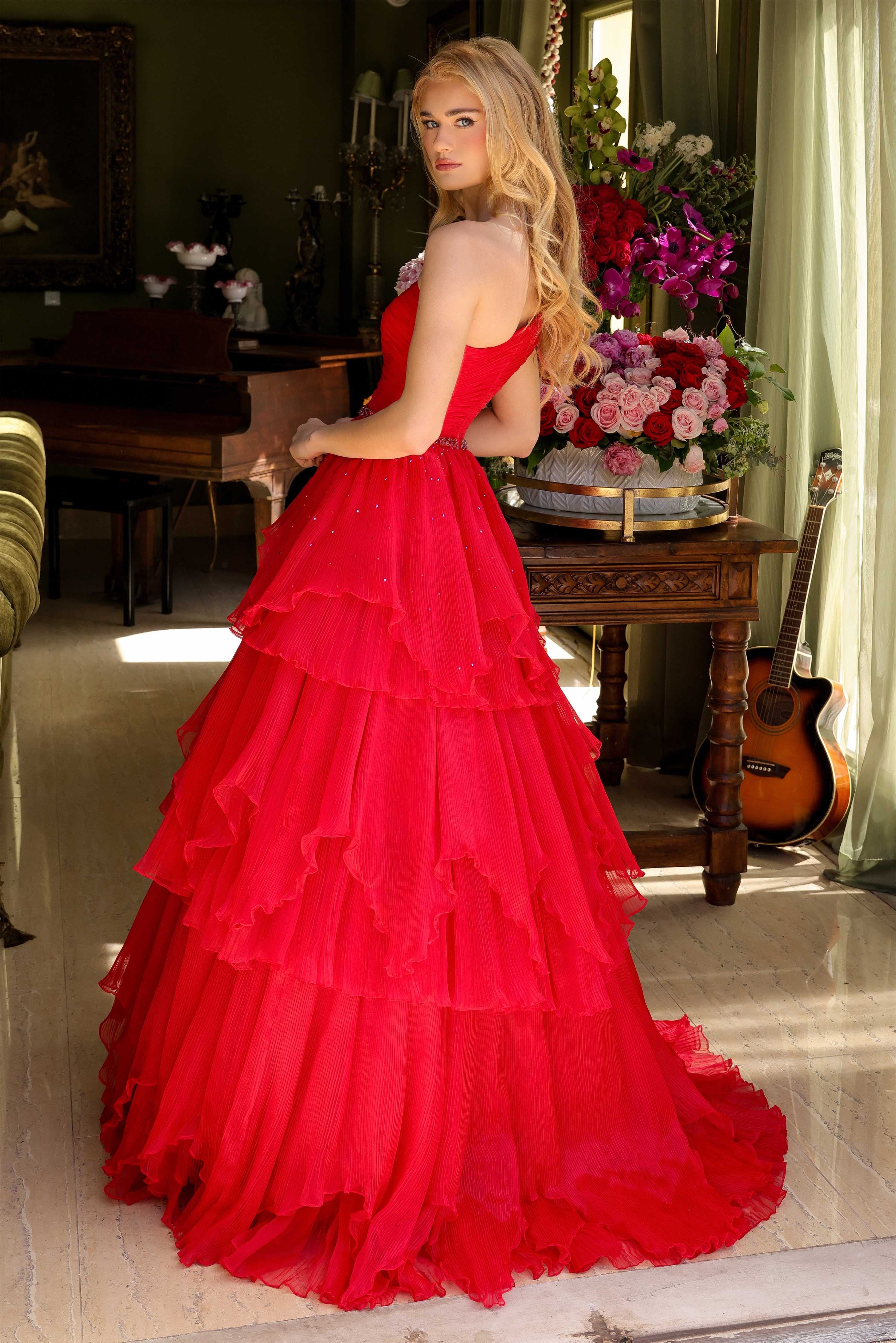 Ava Presley 29131 One Shoulder Evening Gown Ruched Tulle Pleated Layered - Image 4