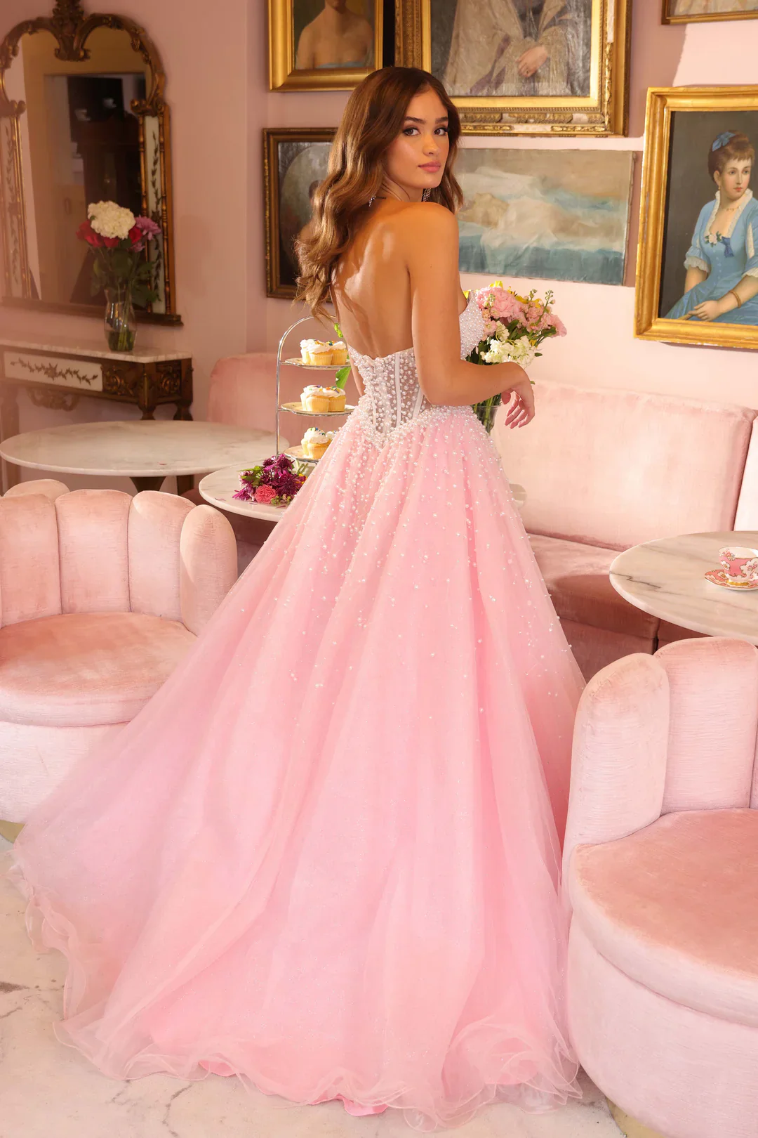 Ava Presley 29226 Sheer Pearl Corset Prom Dress Formal Ball Gown Pageant A Line V Neck - Image 3