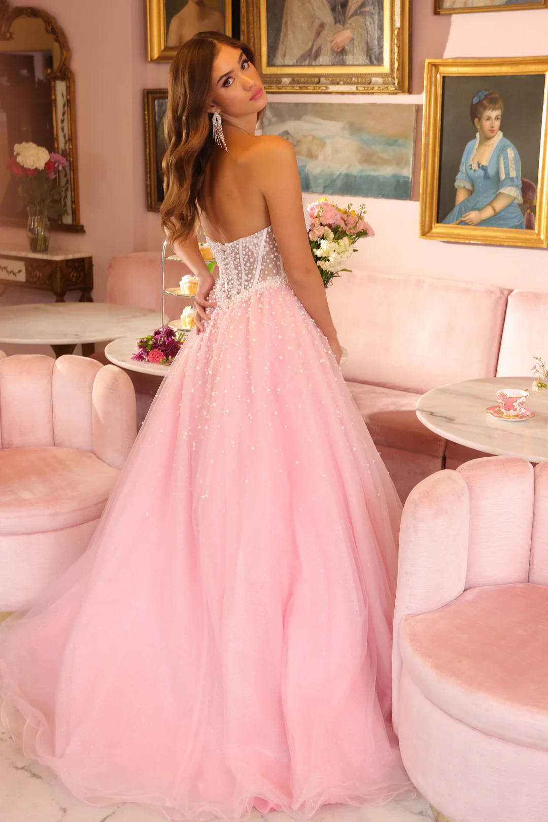 Ava Presley 29226 Sheer Pearl Corset Prom Dress Formal Ball Gown Pageant A Line V Neck - Image 4
