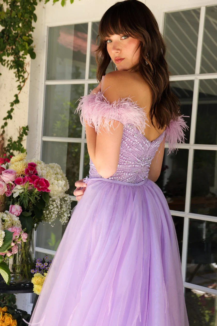Ava Presley 29233 Long Beaded Pageant Dress Slit Feather Overskirt Prom Gown Formal - Image 3