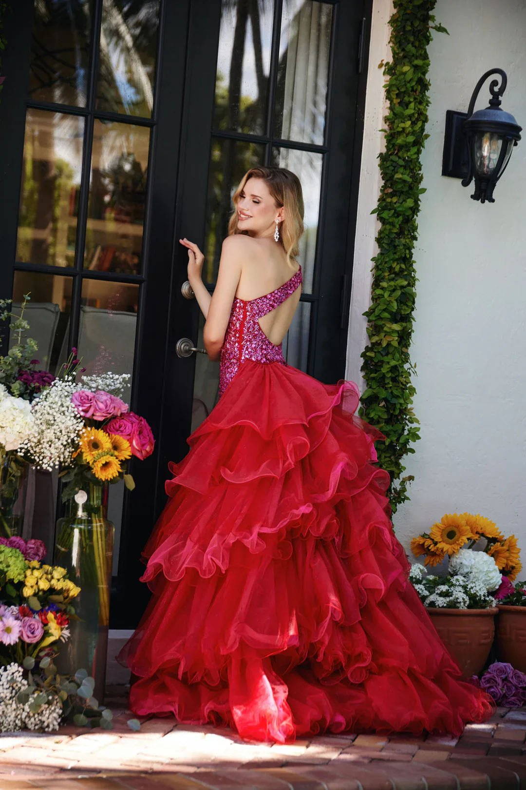 Ava Presley 29236 One Shoulder Sequin Pageant Dress Overskirt Layer Ruffle Train Formal Gown - Image 2