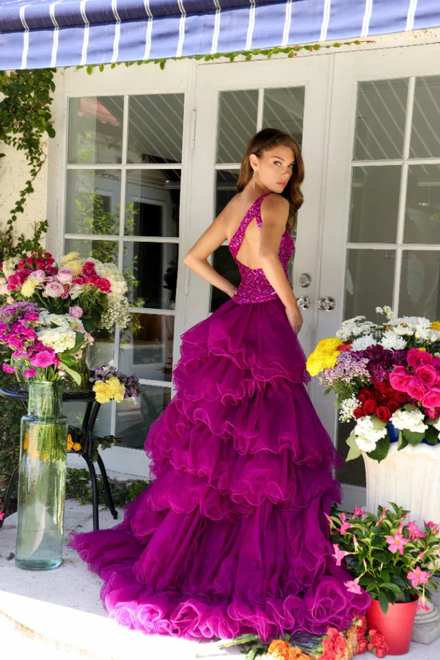 Ava Presley 29236 One Shoulder Sequin Pageant Dress Overskirt Layer Ruffle Train Formal Gown - Image 3