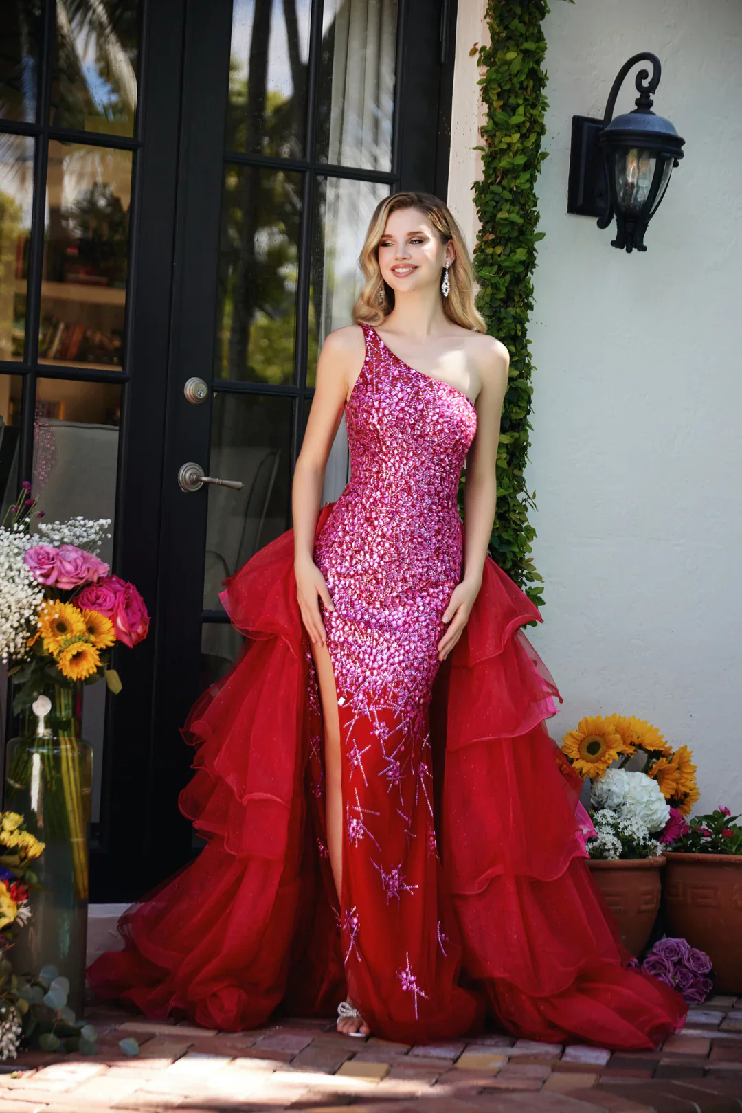 Ava Presley 29236 One Shoulder Sequin Pageant Dress Overskirt Layer Ruffle Train Formal Gown - Image 6