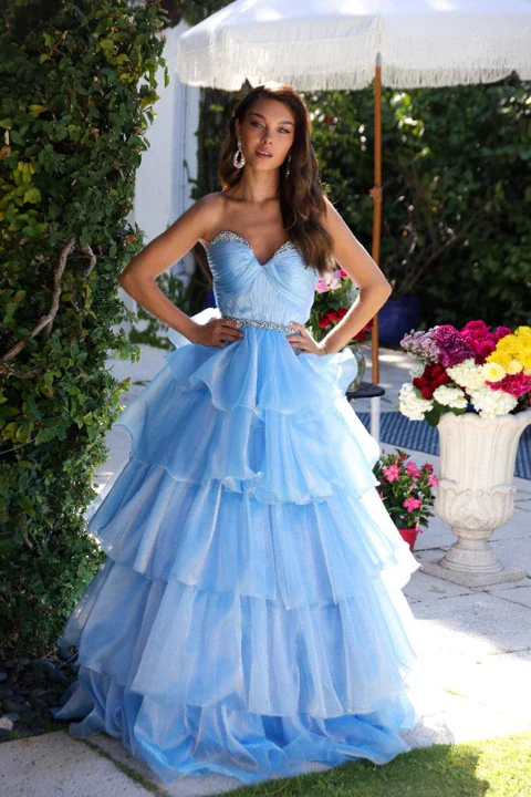 Ava Presley 29546 Size 2 Teal Long Layered Prom Dress Pageant Ballgown Formal Strapless A Line Crystals - Image 2