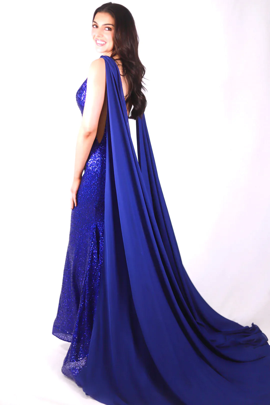 Ava Presley 37346 Size 6 Neon Orange Mermaid Sequin Prom Dress Long Fitted Pageant Gown Detachable Cape Sleeves - Image 5