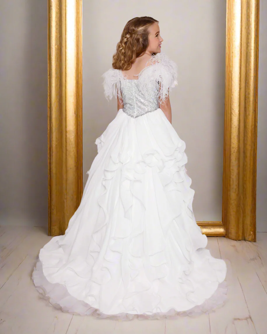 Ava Presley 38039 Feather Crystal Girls Pageant Dress Ruffle A Line Skirt Ball Gown - Image 2