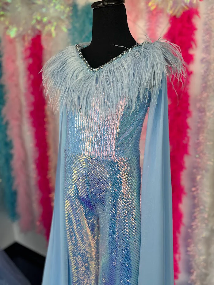 Ava Presley 38046 Long Sequin Jumpsuit Feather bodice detachable capes Girls Fun Fashion - Image 7