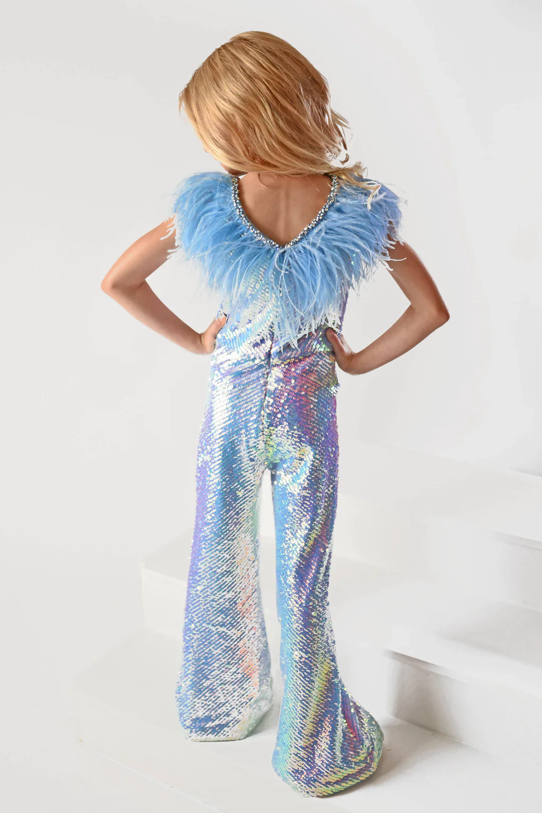 Ava Presley 38046 Long Sequin Jumpsuit Feather bodice detachable capes Girls Fun Fashion - Image 9