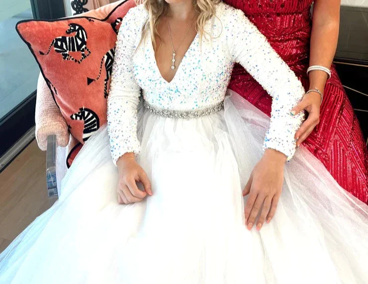 Ava Presley 38332 Size 2 Pink Long Sleeve Velvet Sequin Shimmer A Line Ballgown Prom Dress Pageant Gown - Image 7