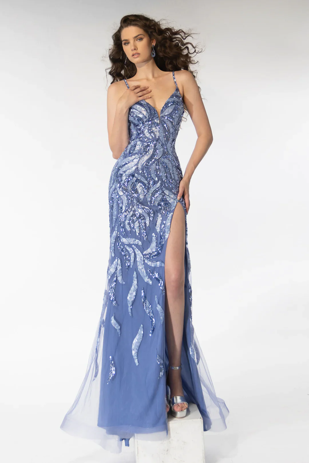 Ava Presley 39220 Long Prom Dress Sleeveless Fitted Sequin Intricate Design Sheer V Neckline Formal Pageant Gown