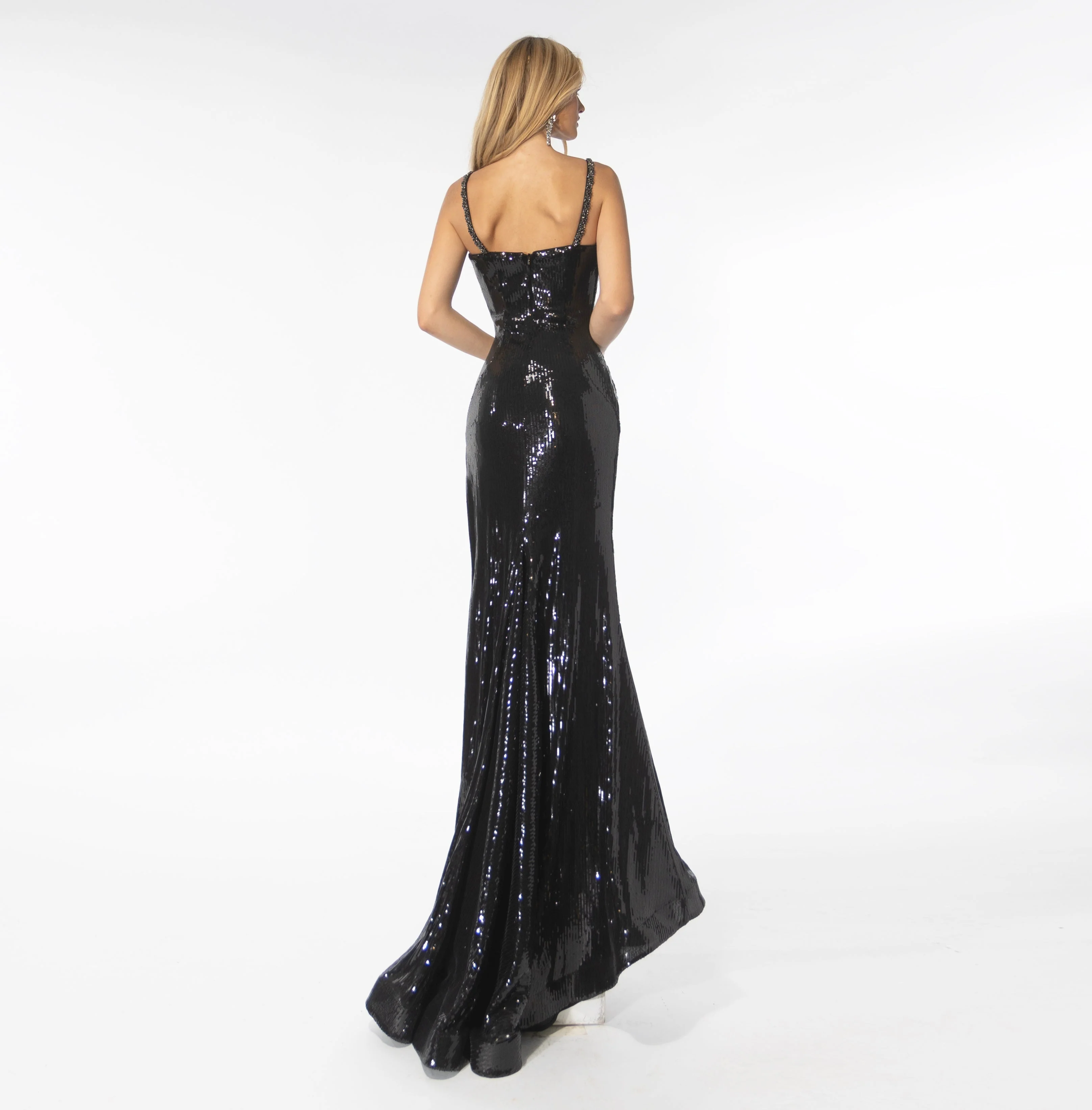 Ava Presley 39261 Size 8 Iridescent PINK Long Fitted Sequin Prom Dress Slit Pageant Gown Train V Neck Crystal - Image 7