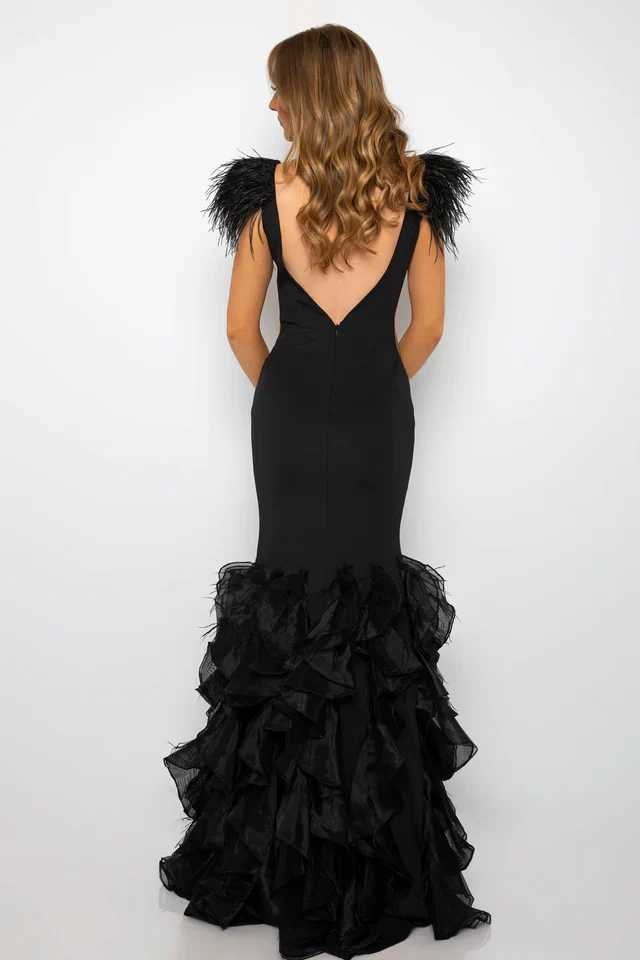 Ava Presley 39312 Fitted Long Prom Dress Plunging V Neckline Ruffles Feathers Formal Pageant Gown - Image 4