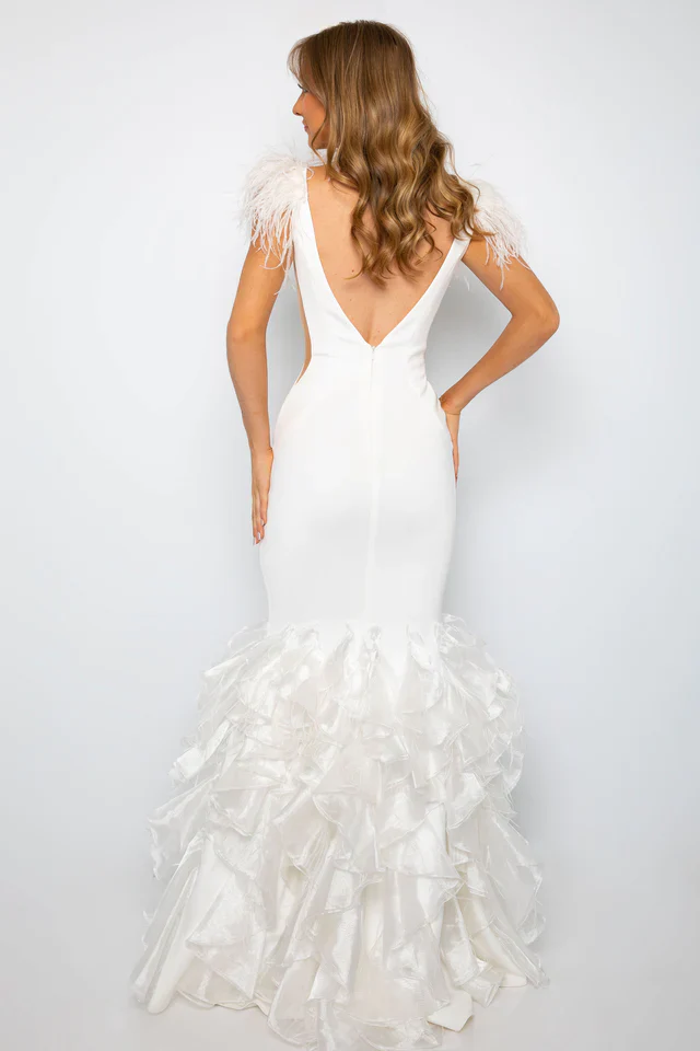 Ava Presley 39312 Fitted Long Prom Dress Plunging V Neckline Ruffles Feathers Formal Pageant Gown - Image 5
