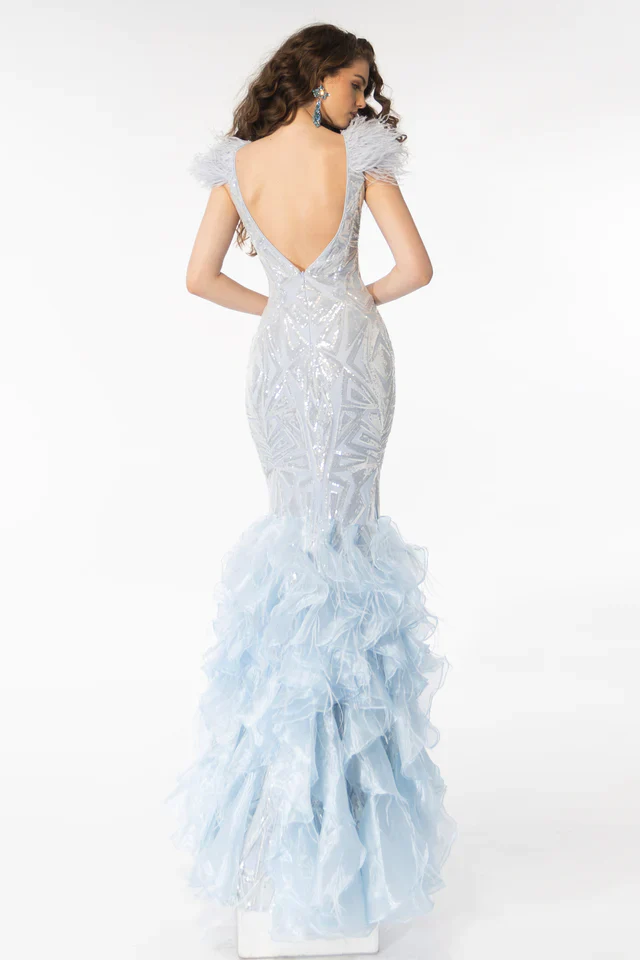 Ava Presley 39315  Long Dress Feathers Geometric Sequin Design Organza Mermaid Skirt Formal Pageant  Gown - Image 2