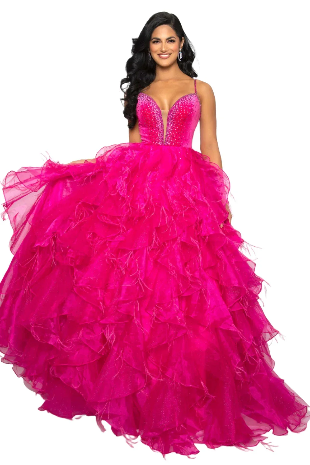 Ava Presley 39554 Size 2,6 White Feather Velvet Dress A Line Ruffle Ballgown V Neck Formal Pageant Prom - Image 3