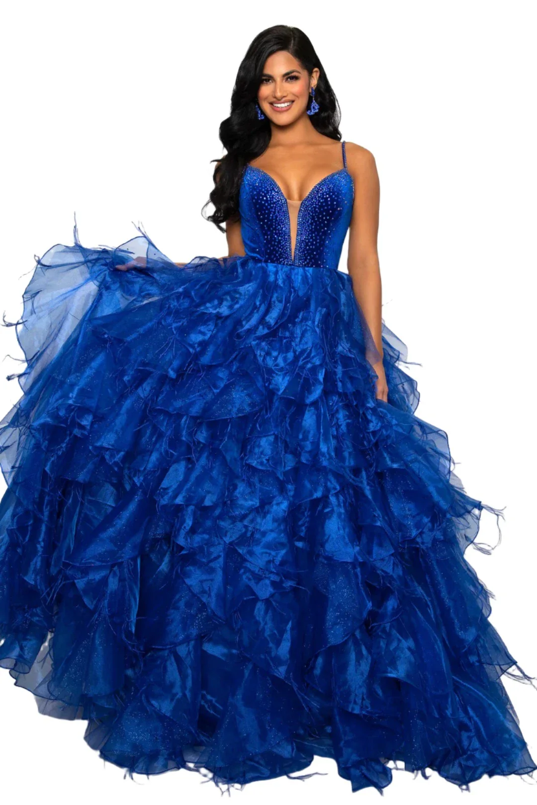 Ava Presley 39554 Size 2,6 White Feather Velvet Dress A Line Ruffle Ballgown V Neck Formal Pageant Prom - Image 4