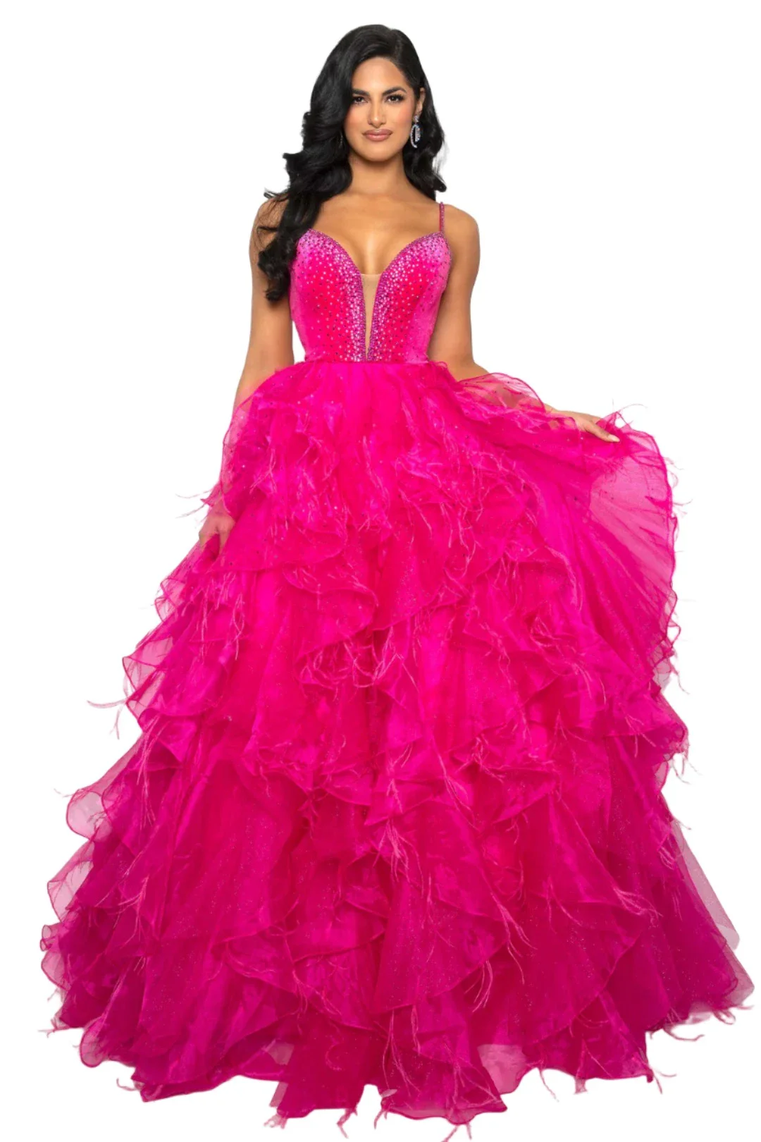 Ava Presley 39554 Size 2,6 White Feather Velvet Dress A Line Ruffle Ballgown V Neck Formal Pageant Prom - Image 5