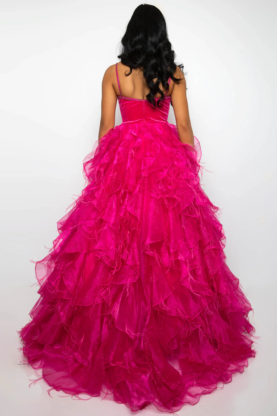 Ava Presley 39554 Size 2,6 White Feather Velvet Dress A Line Ruffle Ballgown V Neck Formal Pageant Prom - Image 6
