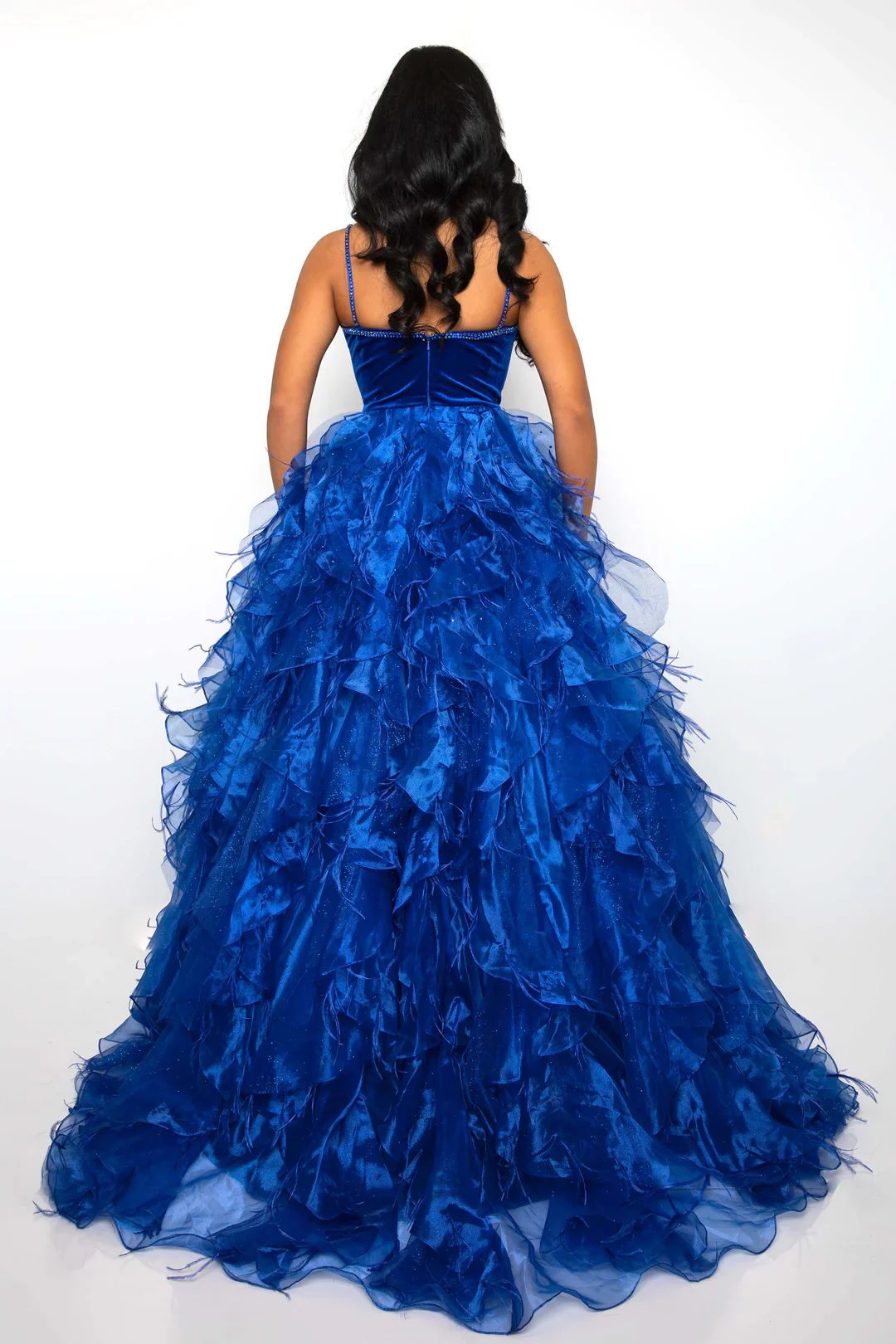 Ava Presley 39554 Size 2,6 White Feather Velvet Dress A Line Ruffle Ballgown V Neck Formal Pageant Prom - Image 7