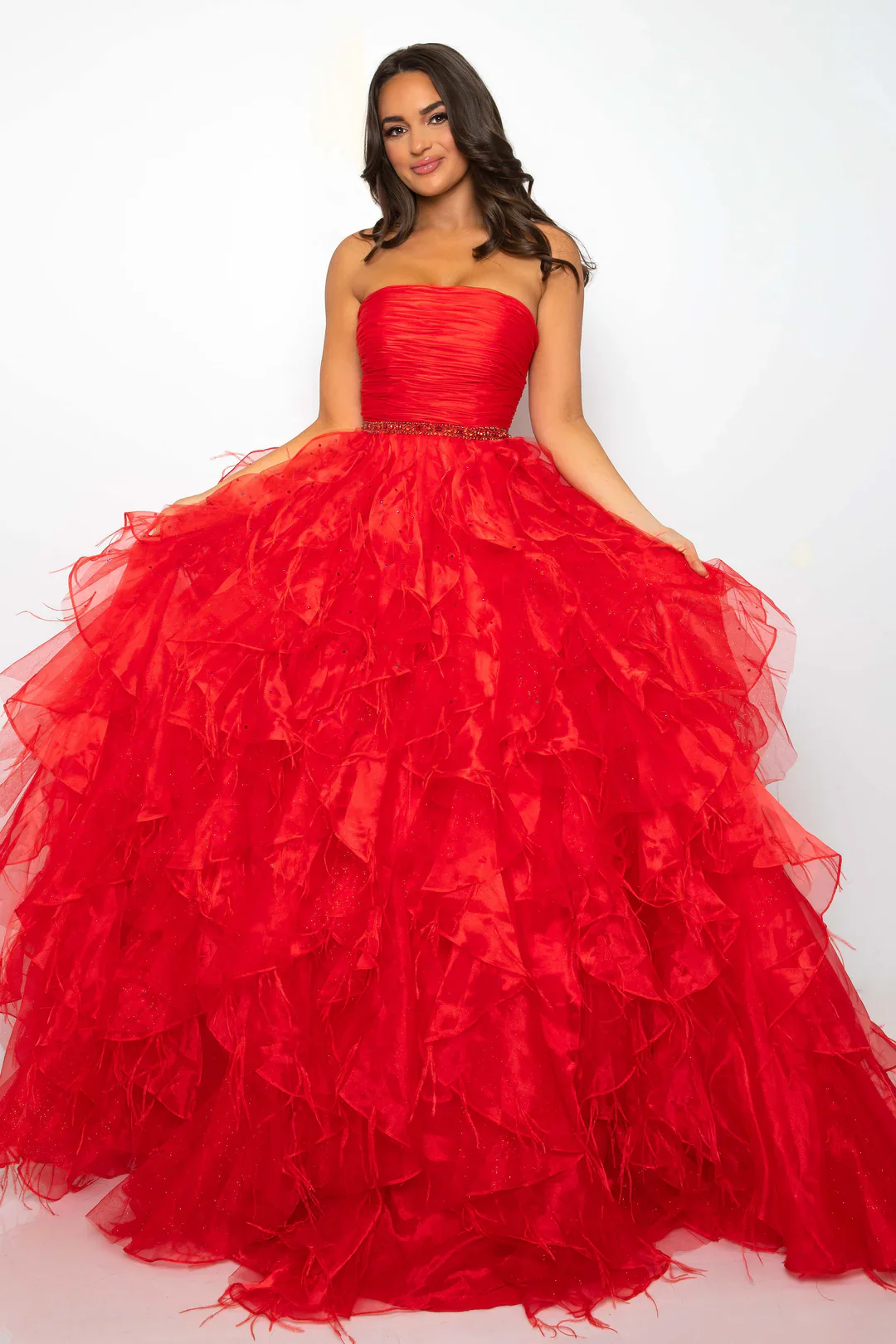 Ava Presley 39555 Long Feather Ruffle Ballgown Prom Dress Pageant Strapless Teen Formal - Image 2
