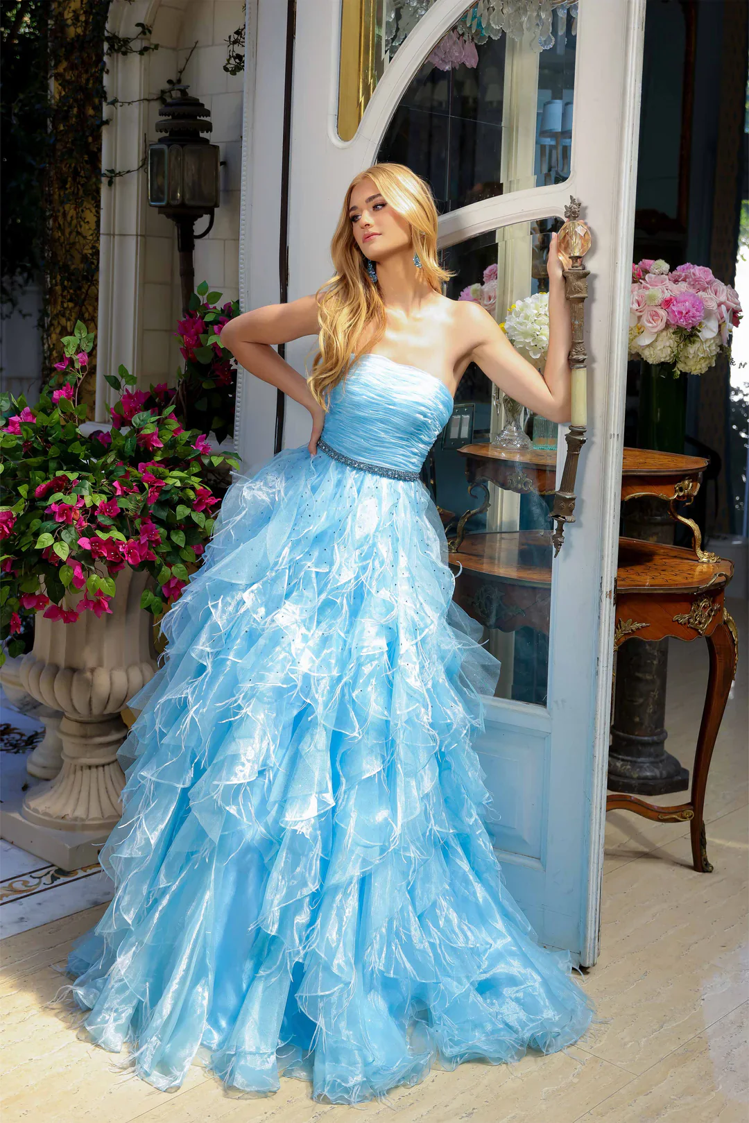 Ava Presley 39555 Long Feather Ruffle Ballgown Prom Dress Pageant Strapless Teen Formal - Image 4