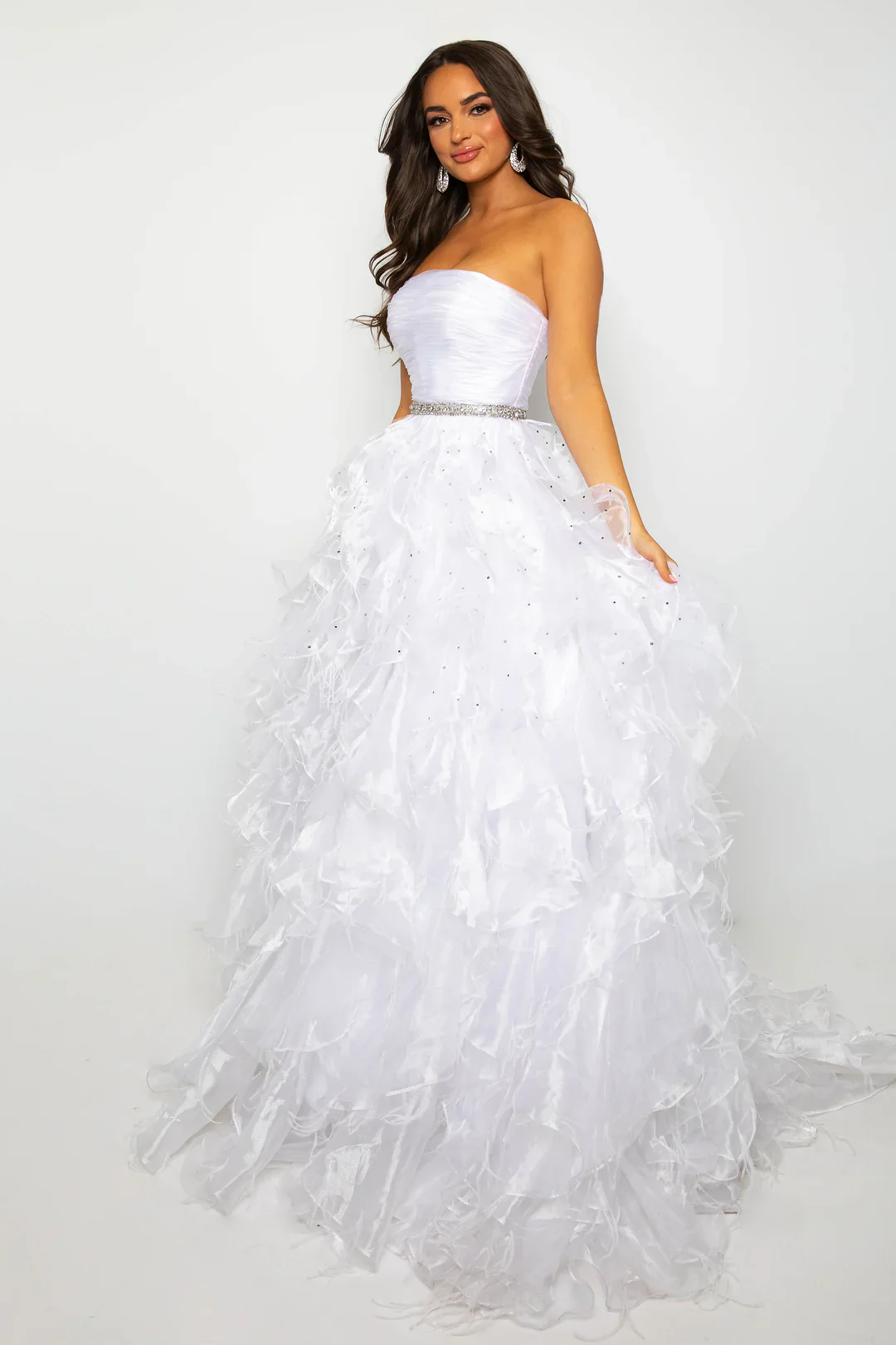 Ava Presley 39555 Long Feather Ruffle Ballgown Prom Dress Pageant Strapless Teen Formal - Image 5