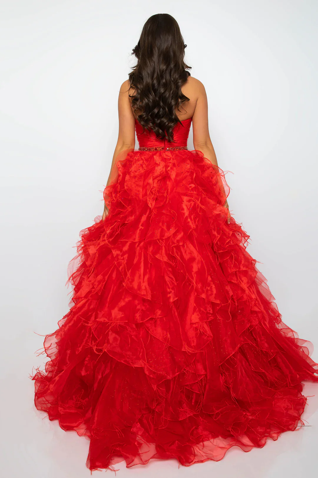 Ava Presley 39555 Long Feather Ruffle Ballgown Prom Dress Pageant Strapless Teen Formal - Image 6