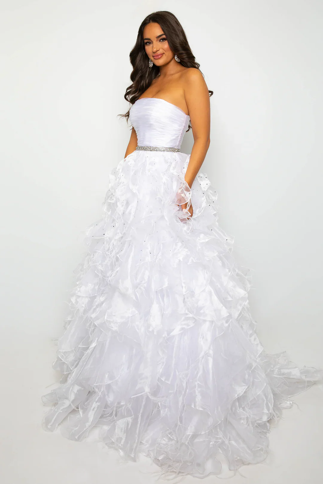Ava Presley 39555 Long Feather Ruffle Ballgown Prom Dress Pageant Strapless Teen Formal - Image 9