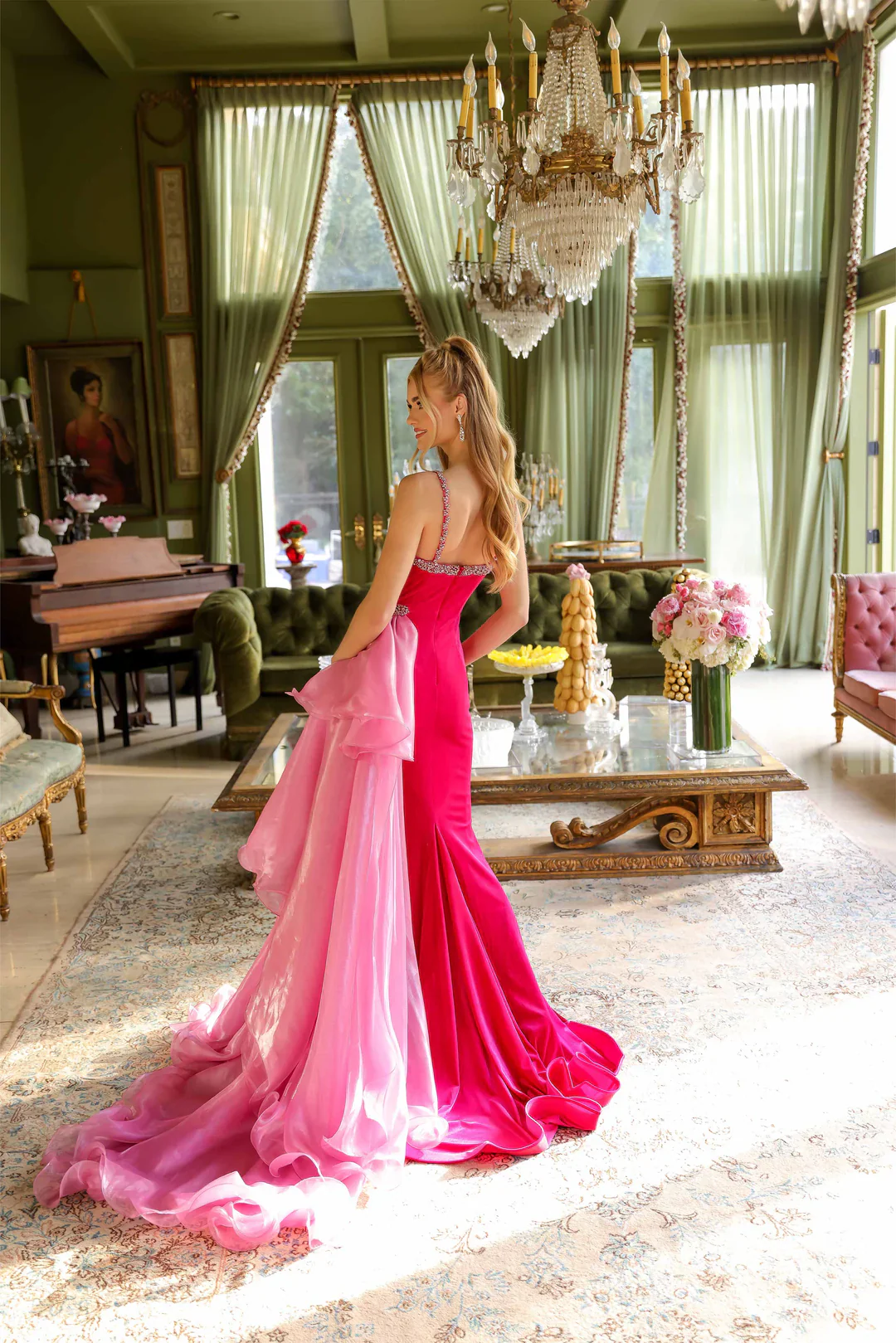 Ava Presley 39556 Velvet Formal Dress Overskirt Slit Formal V Neck Crystal Pageant Gown - Image 6