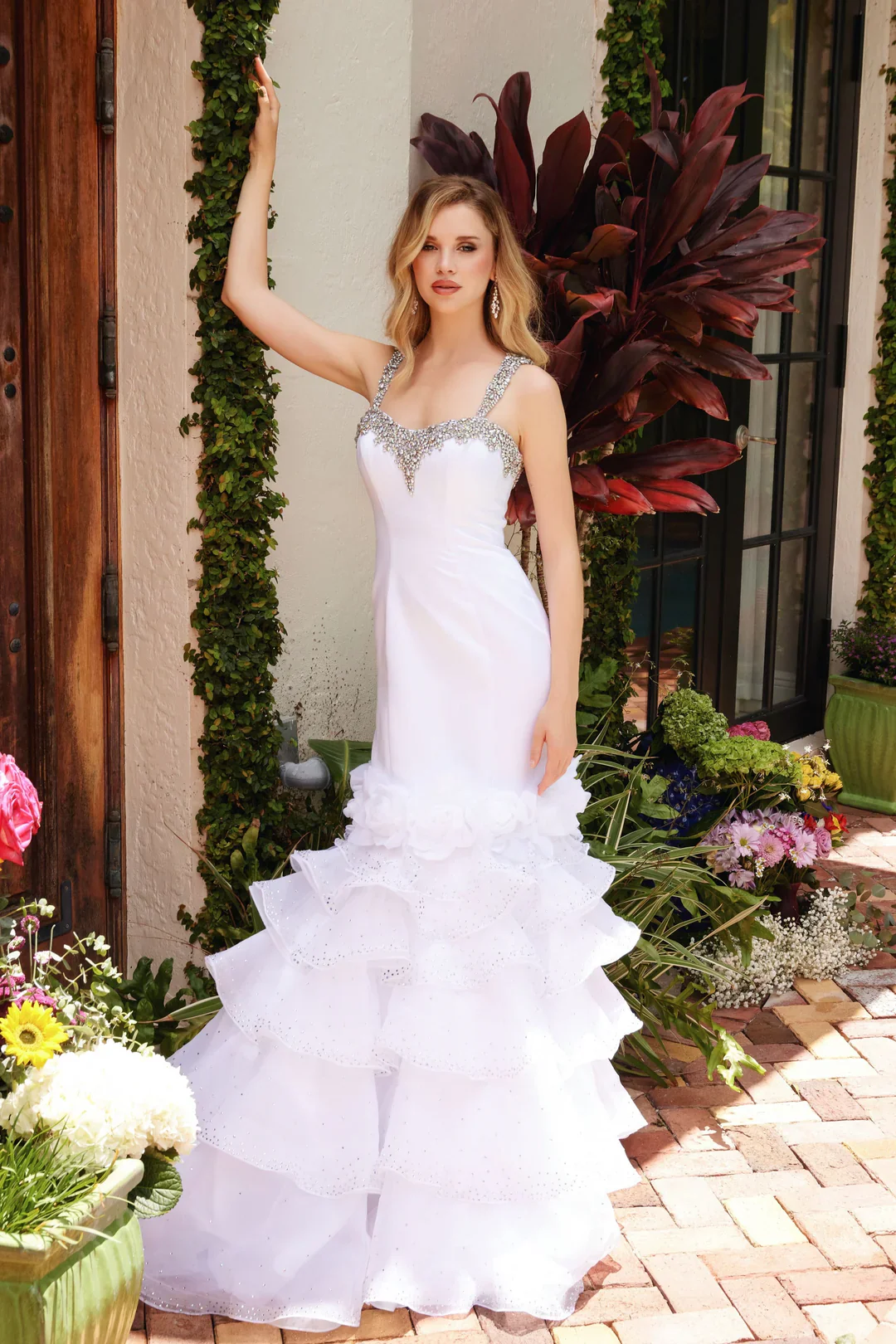 Ava Presley 39566 Satin Ruffle Mermaid Prom Dress Pageant Gown Crystal Flower Layered - Image 4