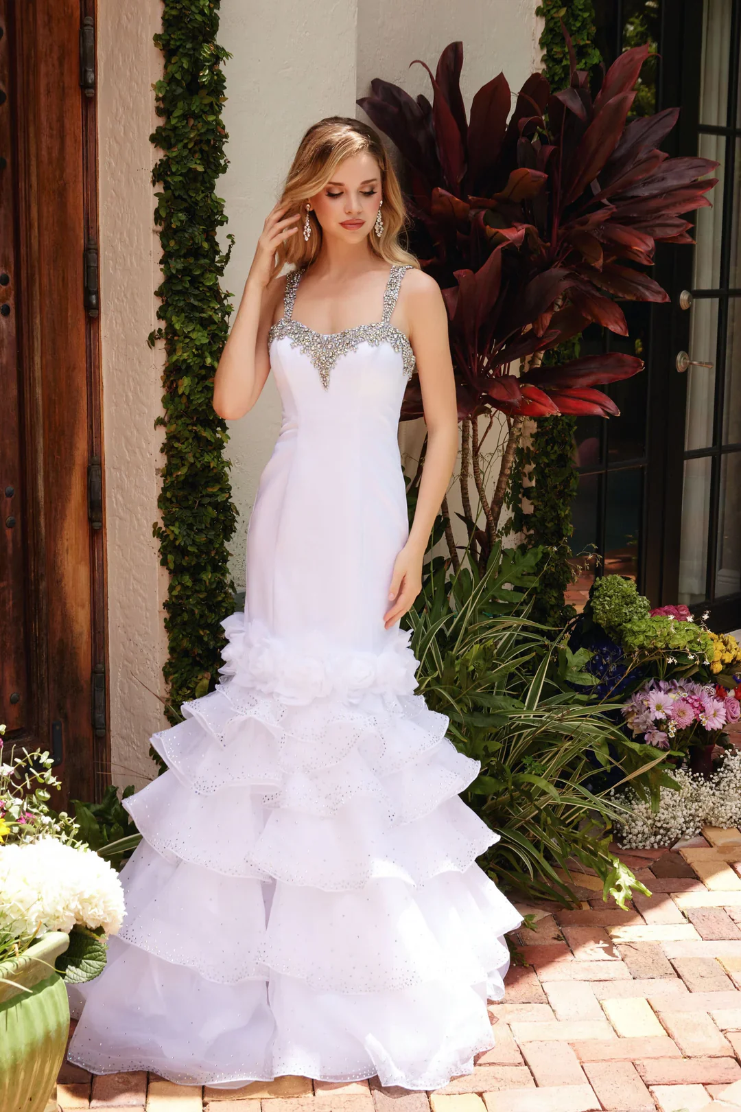 Ava Presley 39566 Satin Ruffle Mermaid Prom Dress Pageant Gown Crystal Flower Layered - Image 6