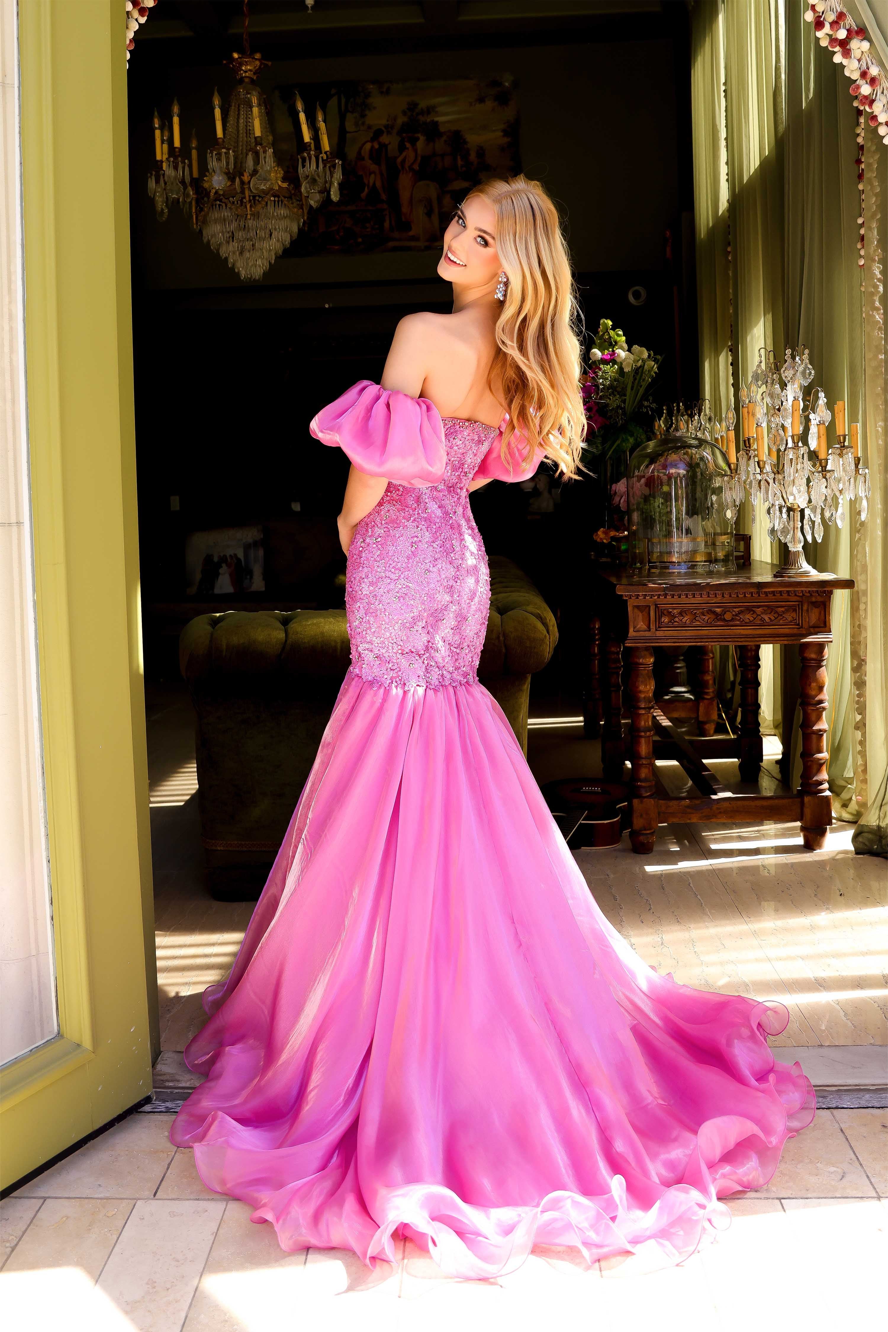 Ava Presley 39570 Mermaid Evening Gown Sequin puff sleeves straight neckline - Image 4