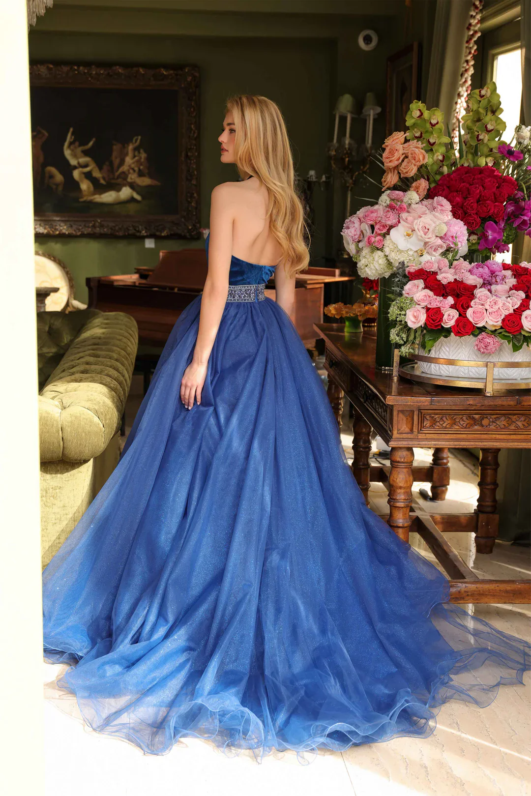 Ava Presley 39580 Velvet Glitter Halter Pageant Dress Prom Gown Homecoming Train Ballgown - Image 2