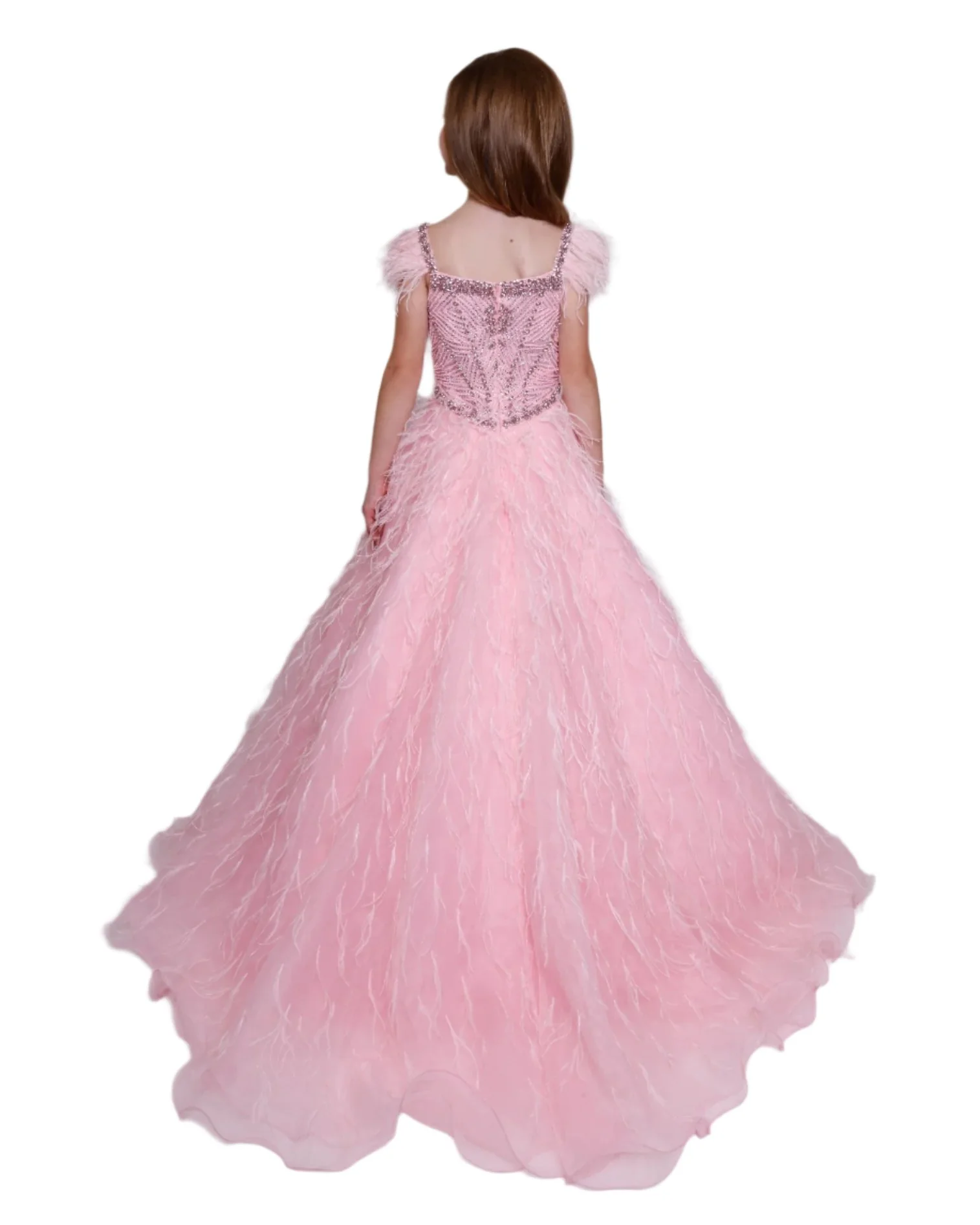 Ava Presley 39889 Girls Crystal Bodice Feather Ballgown Pageant Dress Cap Sleeve Formal - Image 5