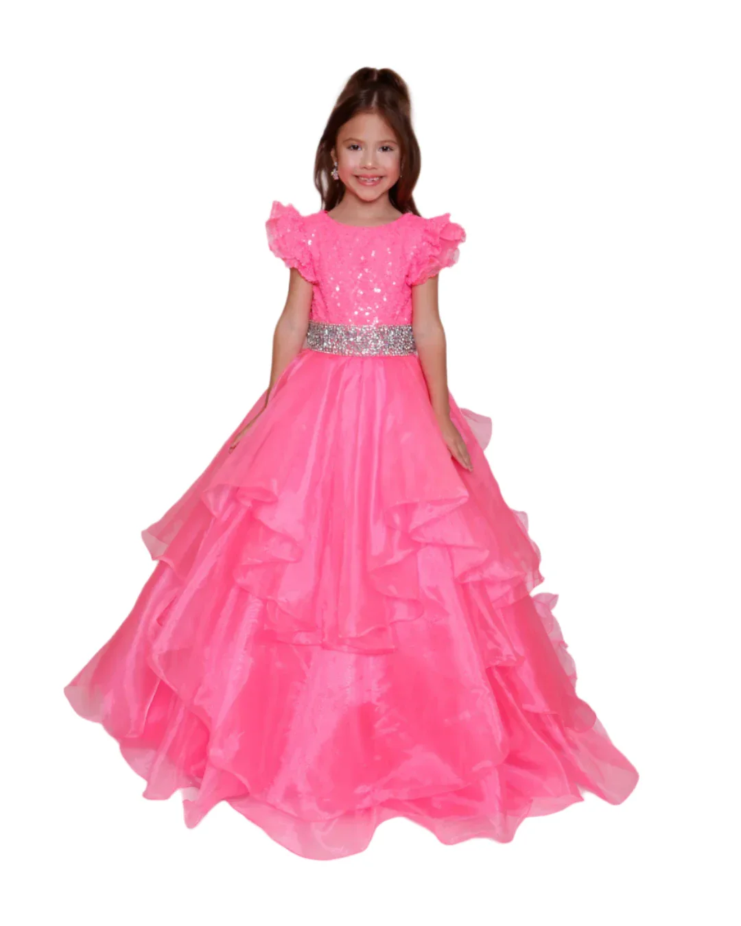 Ava Presley 39892 Size 6, 8 Royal Girls Layer Sequin Cap Sleeve Pageant Dress Keyhole Ball Gown Train - Image 3