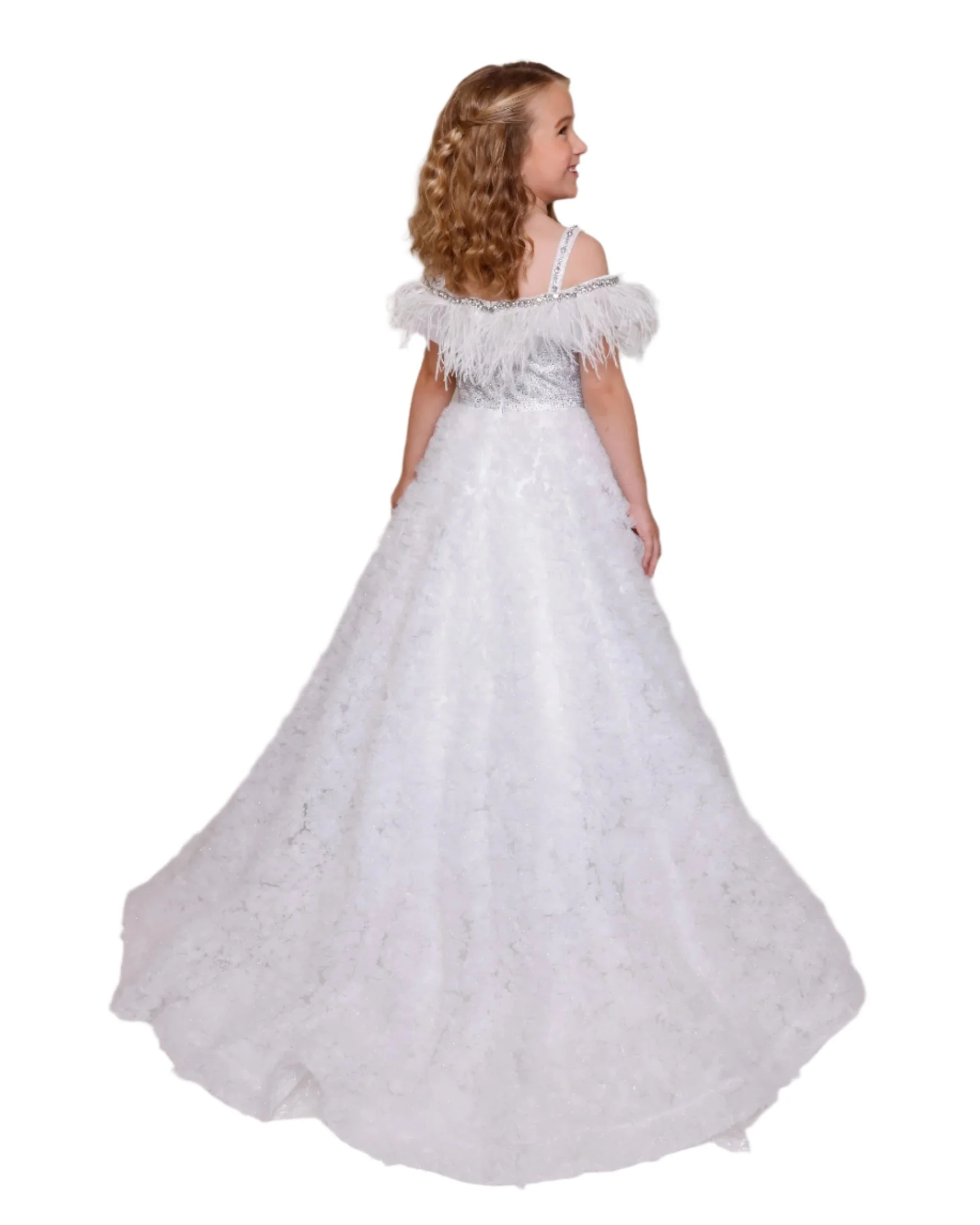 Ava Presley 39894 Girls Pageant Dress Shimmer Feather Ballgown Crystal off the Shoulder Formal - Image 4