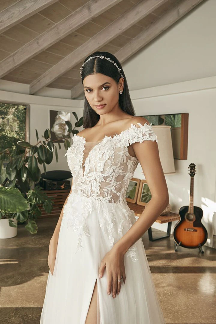 Beloved by Casablanca Bridal BL387 size 4 Remi Wedding Dress Off the Shoulder Lace Tulle Skirt - Image 3