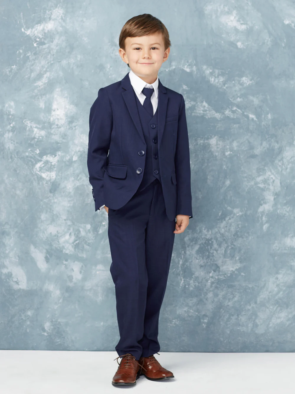 Boy's 5 Piece SLIM FIT Tuxedo Set - Navy Blue 4016 - Image 7