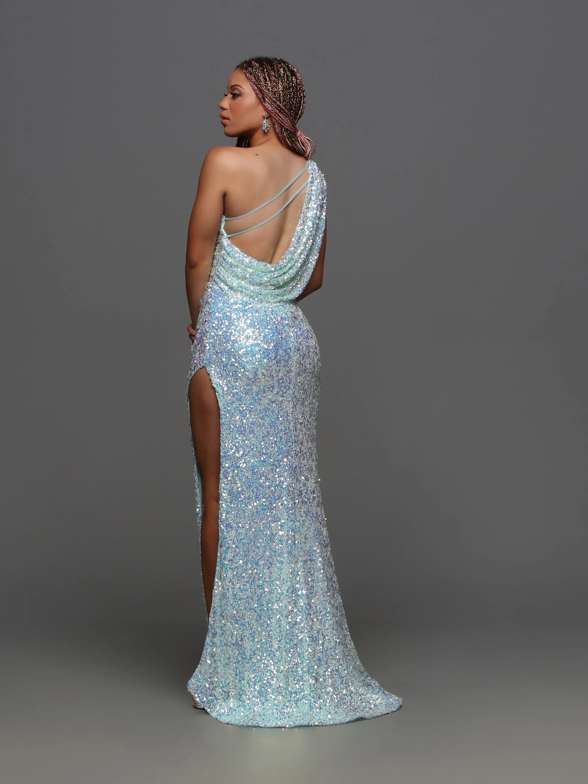 Candice Wang 72346 Size 6 Aqua Sequin Prom Dress - Image 3