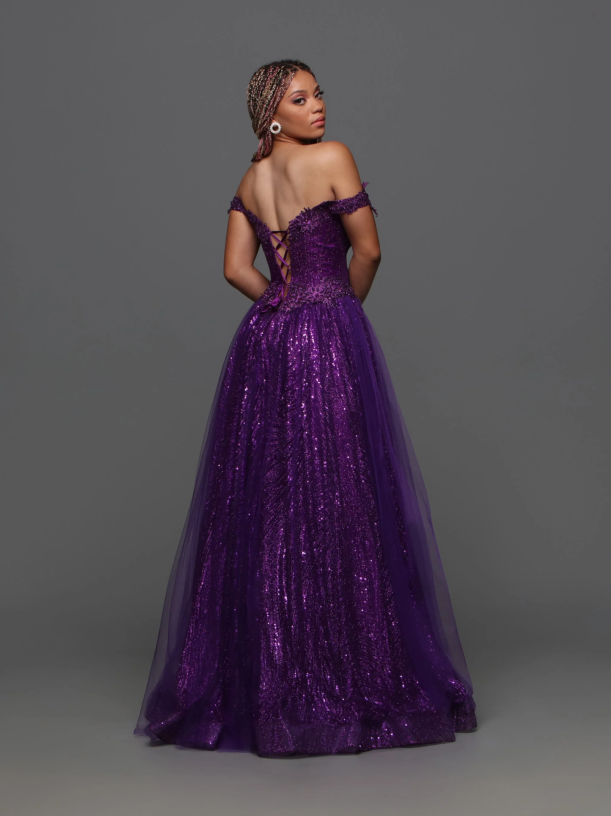 Candice Wang 72405 Size 4 Purple A Line Glitter Tulle Lace Prom Dress off the shoulder Corset Formal Gown - Image 2