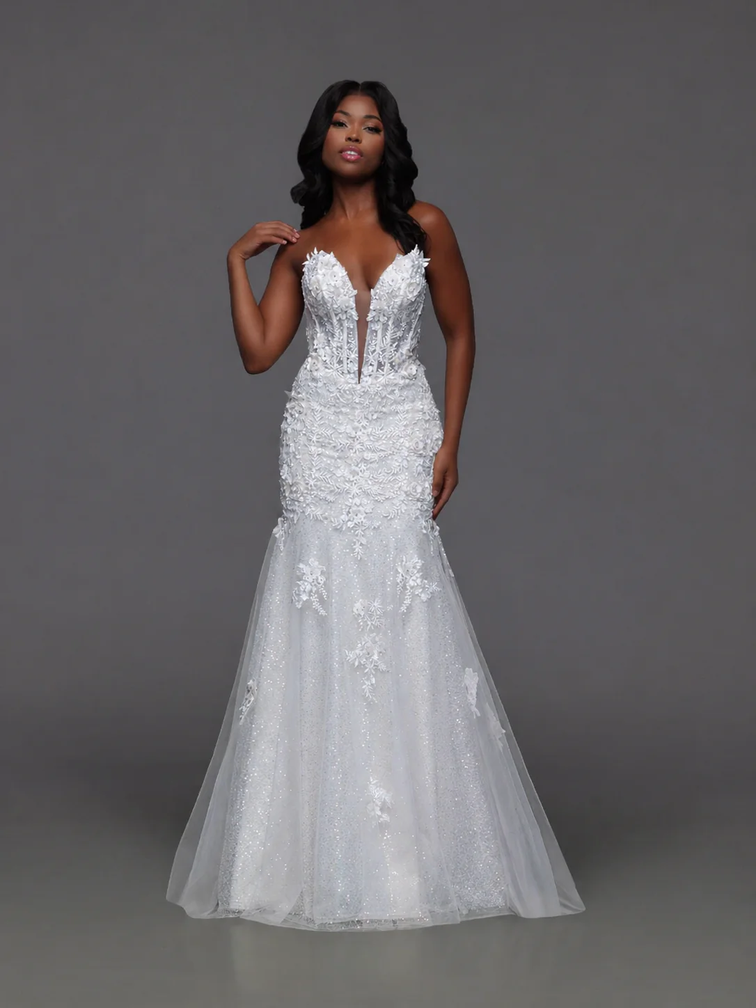 Candice Wang 72443 Size 2 White Lace Prom Dress Mermaid Sequin Corset