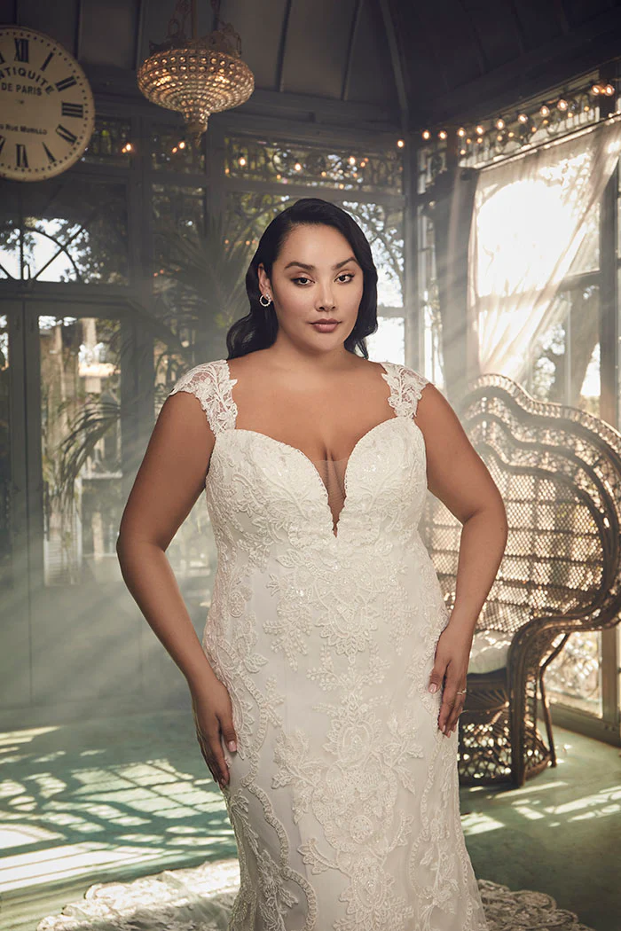 Casablanca 2485C romantic chiffon fit and flare plunging neckline low cut lace back sequin long wedding gown - Image 3