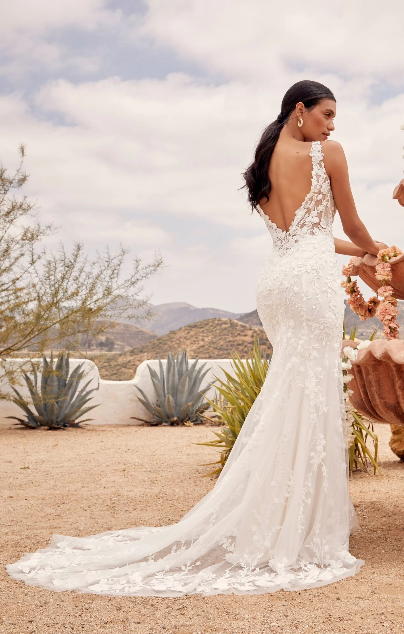 Beloved by Casablanca Bridal BL430 Delta Wedding Dress Fit And Flare V-Neck Lace Sequin Sheer Mesh Side Cut Outs Train Wedding Dress - Image 2